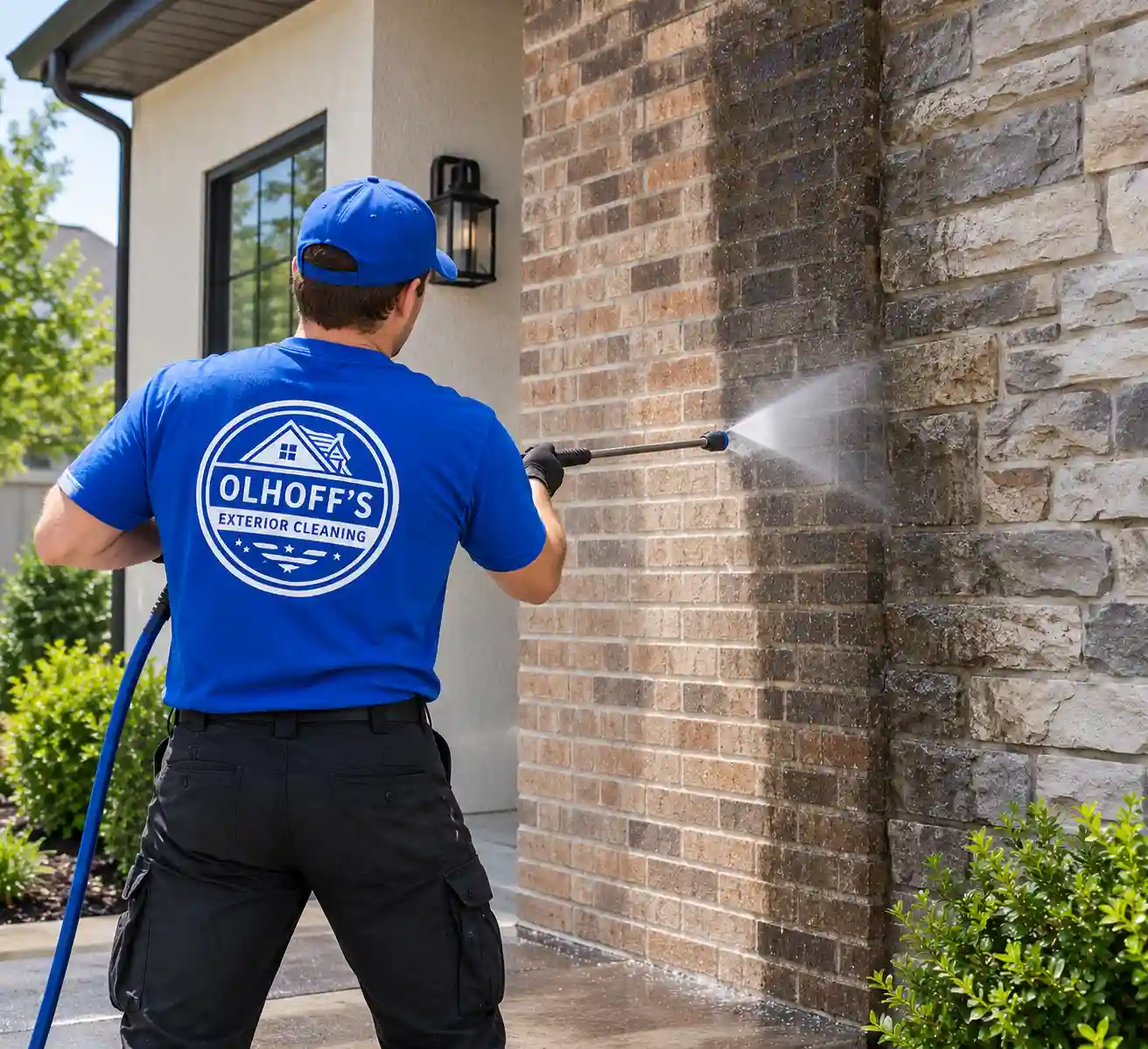 Safe masonry brick stone and stucco exterior soft washing in Morris MN