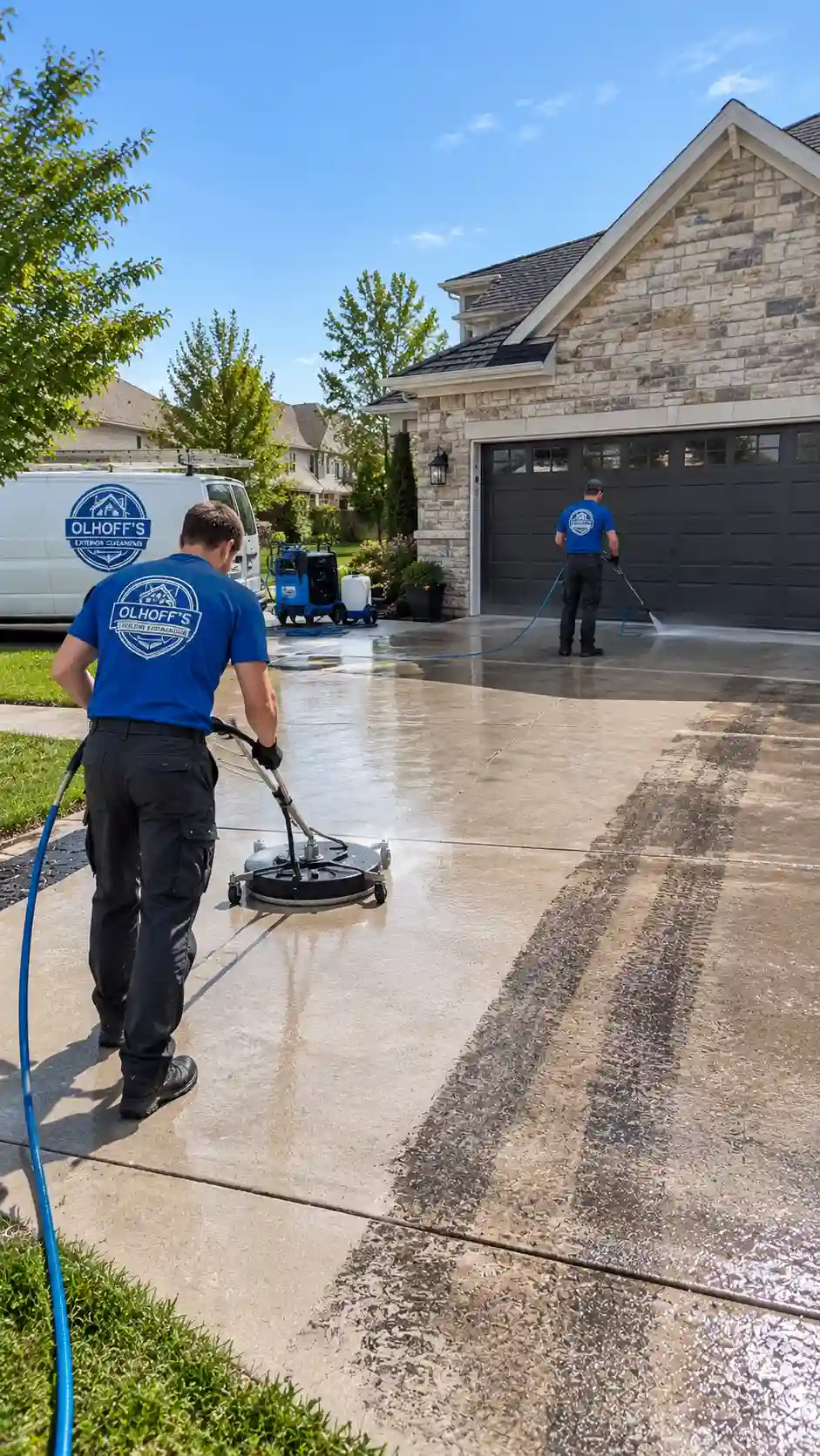 Residential concrete driveway power washing and tire mark removal in Morris MN